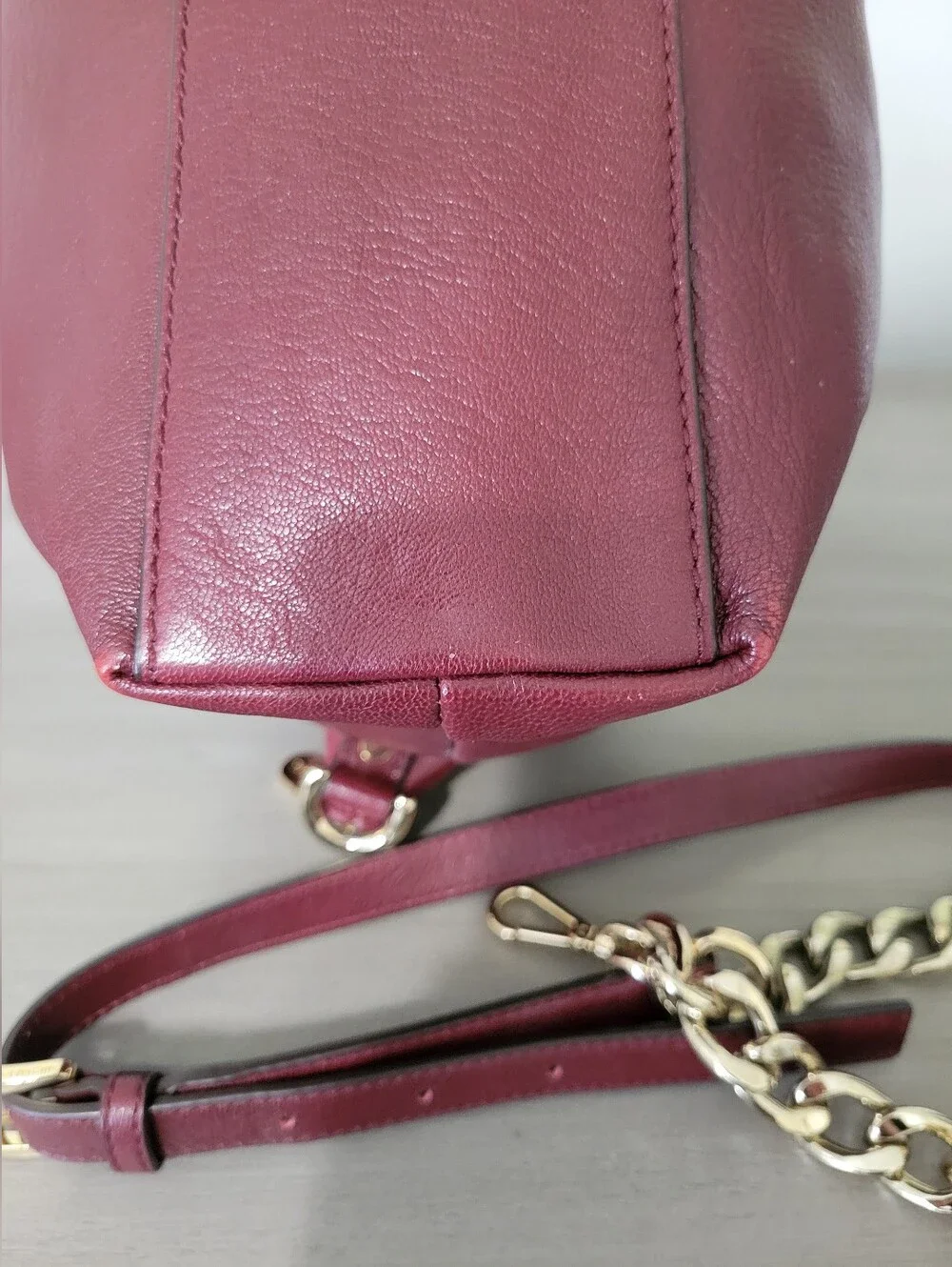 Michael Kors Leather Hamilton Satchel Bag in Burgundy with Gold Hardware